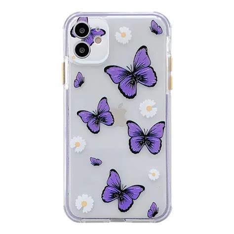 cute purple butterfly phone case for iphone 11 case summer daisy clear silicone for iphone 11