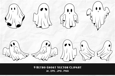 Retro Ghost Vector Clipart 9 Variations
