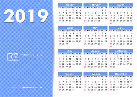 2019 Yearly Calendar