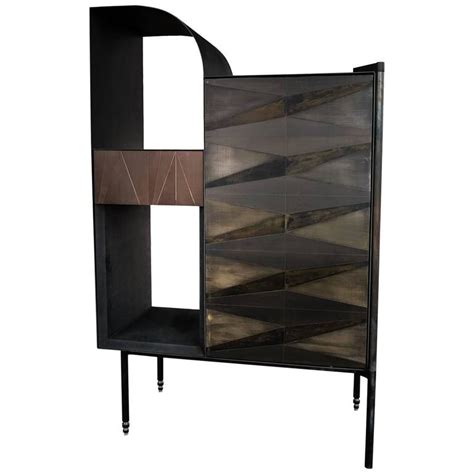 Marque Console Contemporary Inlaid Metal Cabinet Sideboard For Sale