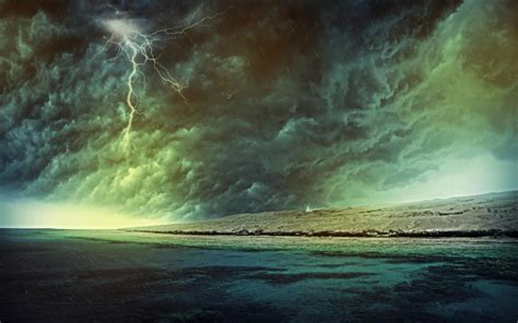 Lightning Storm Rain Clouds Ocean Beach Hd Wallpaper