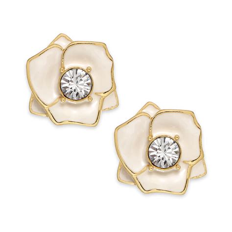 Kate Spade New York Gold Tone Ivory Enamel Flower Stud Earrings In