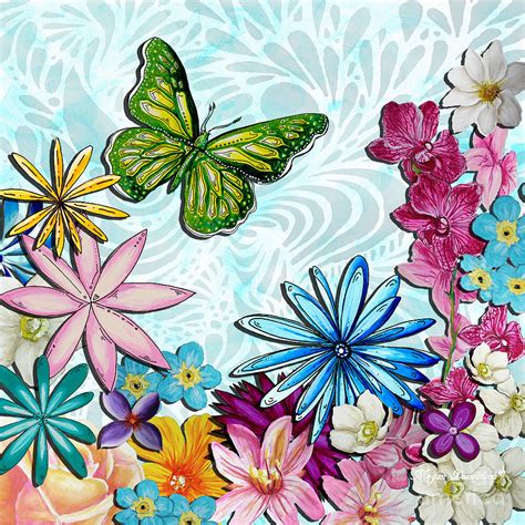 Whimsical Floral Flowers Butterfly Art Colorful Uplifting Painting By