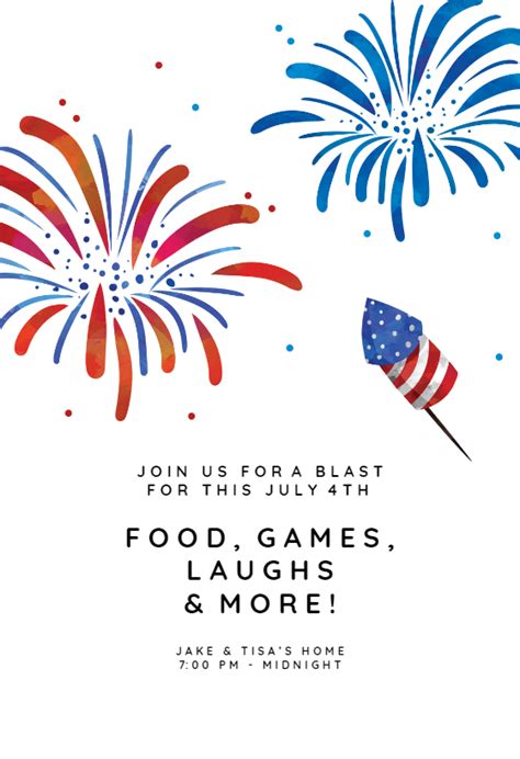Patriotic Fireworks 4th Of July Invitation Template Free