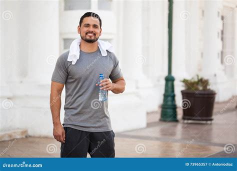 Man Drinking Water After Running Outdoors Stock Image Image Of