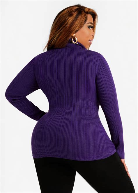 Plus Size Chic Rib Knit Lightweight Stretch Sleek Turtleneck Sweater