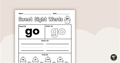 Sweet Sight Words Worksheet Go Teach Starter
