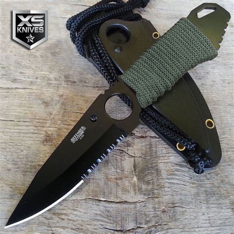 7 Survival Tactical Hunting Black Fixed Blade Neck Knife Full Tang W