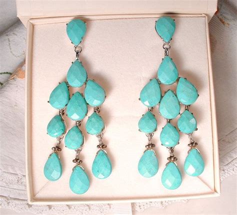 Siman Tu Haute Couture Turquoise Chandelier Earrings Natural Gemstone