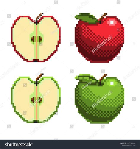 Pixel Art Apples Halves Apples Icon Stock Vector Royalty Free