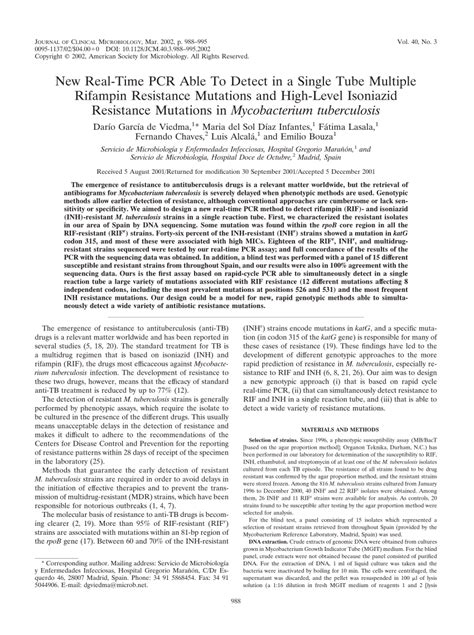 pdf new real time pcr able to detect in a single tube multiple rifampin resistance mutations