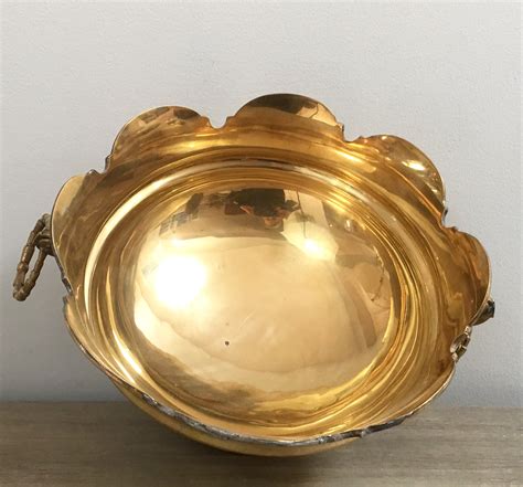 Large Mottahedeh Brass Bowl Centerpiece Ring Handles Regency Decor