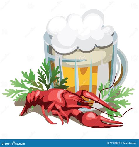 Mug Of Beer With Boiled Crawfish Stock Vector Illustration Of Liquid