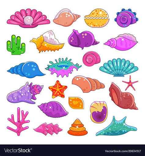 Sea Shells Exotic Marine Cartoon Clam Shell Vector Image