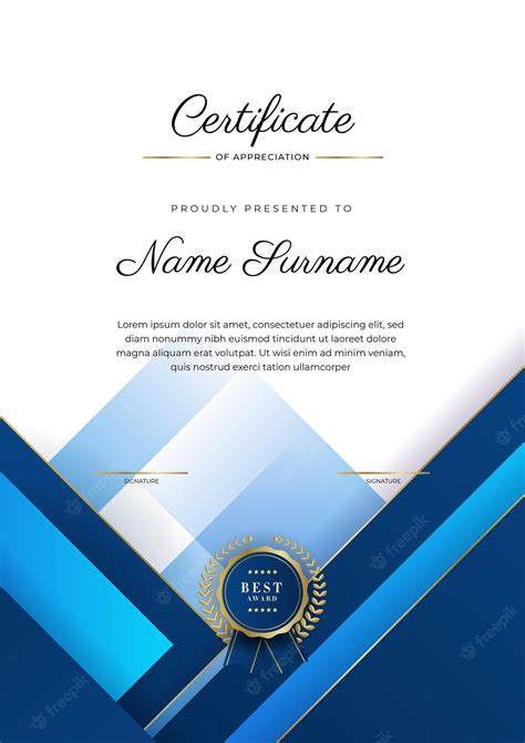 Elegante Plantilla De Premio De Certificado De Diploma Azul Y Dorado