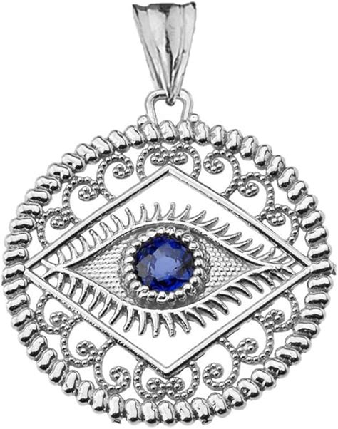 Exquisite Sterling Silver Evil Eye Filigree Charm Pendant With Blue