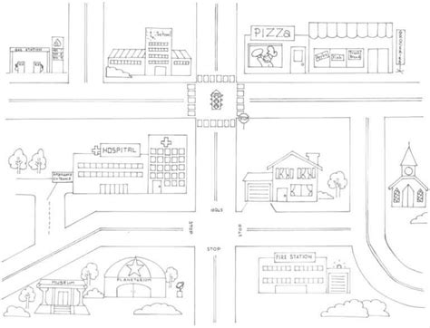City Map Coloring Page E Dbd Within Blank City Map