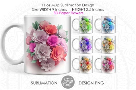 3d Flower Mug Wrap 11oz Mug Template Sublimation Design By Artisan
