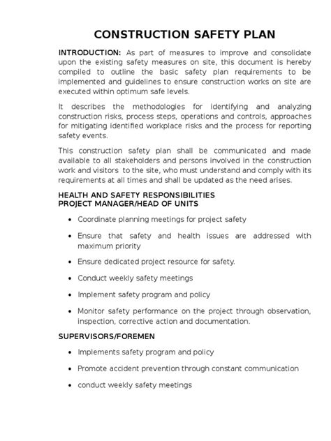 Construction Site Safety Plan Occupational Safety And Health