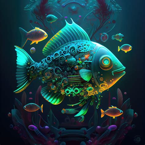 Underwater Steampunk Mechanical Fish Ai Art Generated Stock