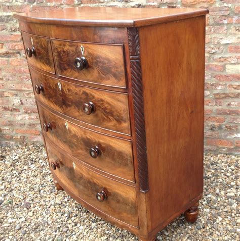 Antique Victorian Flame Mahogany Bow Front Chest Of Drawers 233325