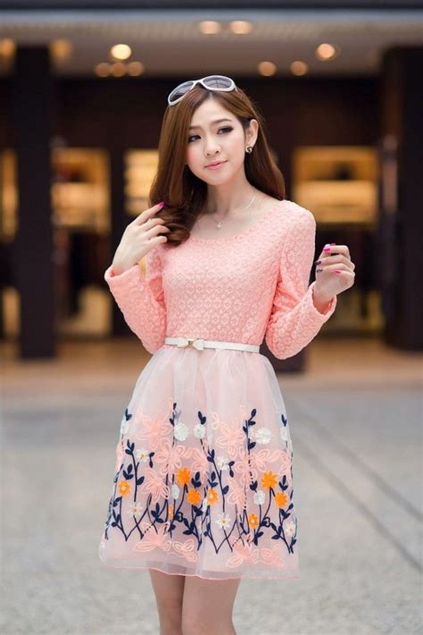 korean fashion organza lace pink dress with belt korean fashion dress korean fashion women