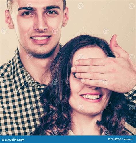 Man Covering Woman Eyes For Surprise Stock Image Image Of Smiling Instagram 67348135