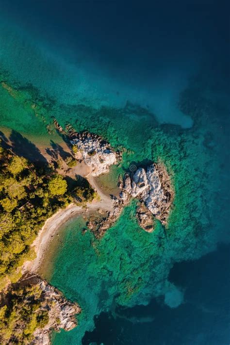 Aerial View Of Azure Water In Aegean Sea In Bay Near Oludeniz Turkey