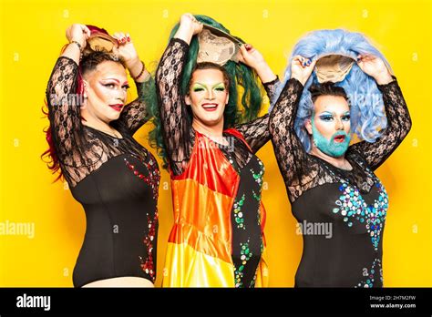 Drag Queens Dancing Over White Background Stock Photo Alamy