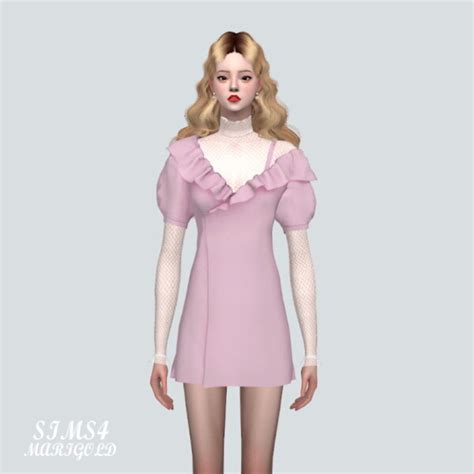 Sims4 Marigold Ab Off Shoulder Wrap Mini Dress • Sims 4 Downloads