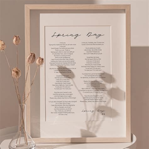 Spring Day Bts Poster Lyrics Song Lyrics Print Printable Etsy