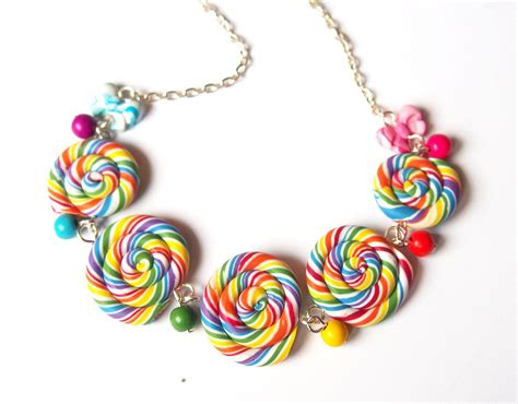 Rainbow Necklace Lollipop Necklace Swirl Necklace Food Etsy Polymer