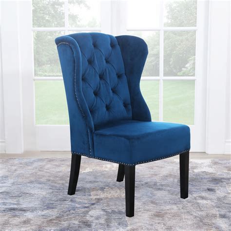 Chair upholstery chair fabric upholstered chairs wingback chair armchair chair pads pub table and chairs patio lounge chairs dining chairs. Abbyson Carla Tufted Navy Velvet Wingback Dining Chair | eBay