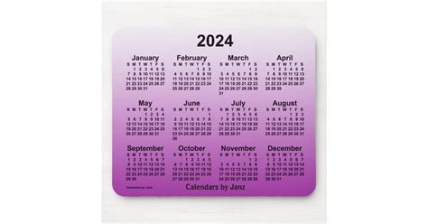 2024 Faded Purple Calendar By Janz Mouse Pad Zazzle