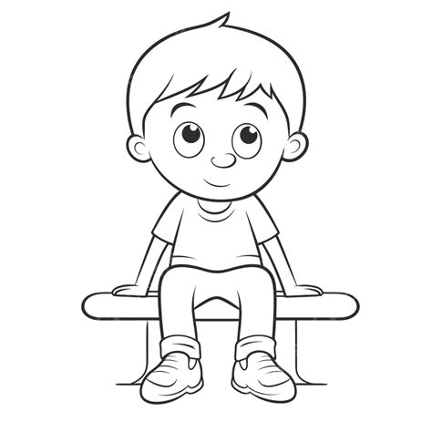 Cute Boy Sitting On A Bench Coloring Page Outline Sketch Drawing Vector