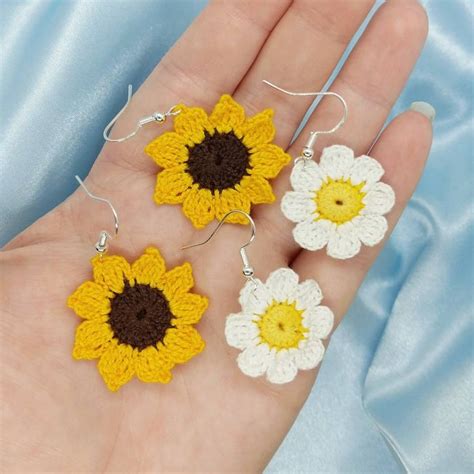 925 Crochet Sunflower Earrings Small In 2021 Crochet Sunflower