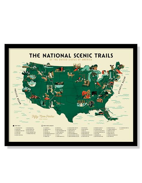 Us National Scenic Trails Map Poster Large Timed Edition Fifty