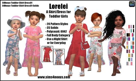 Lana Cc Finds Lorelei A Shirtdress For Girls And Toddler Girls Sims