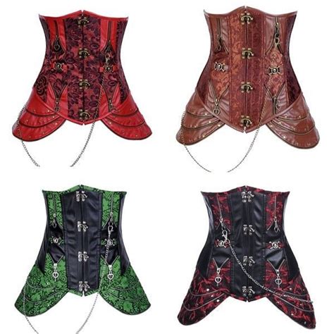 steampunk faux leather lace up boned underbust corset zips heavy style top club underbust