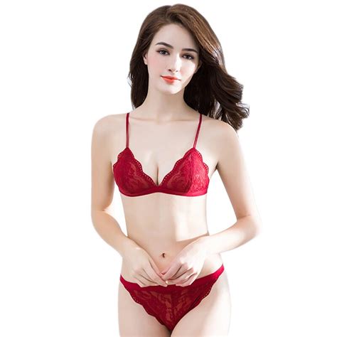 Sexy Lace Triangle Cup Bra Sets For Women Wireless Thin Cotton