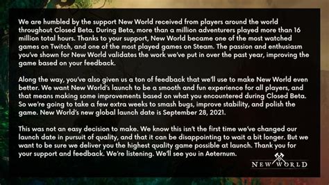 New World Release Date Delayed Once Again