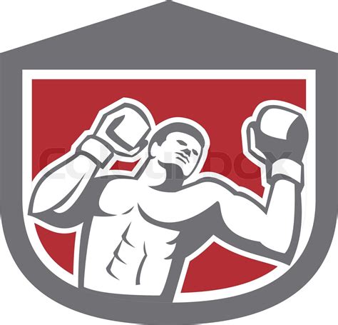 Boxer Punching Boxing Shield Retro Stock Vector Colourbox