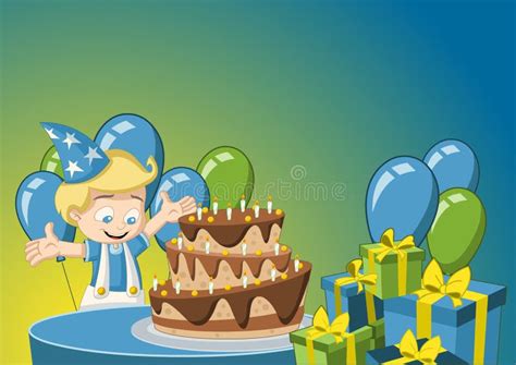 Cartoon Boy Having Fun At Birthday Party Stock Vector Illustration Of