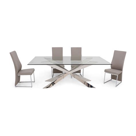 Cleo Polished Steel Dining Table With Glass Top Dining Tables 2934