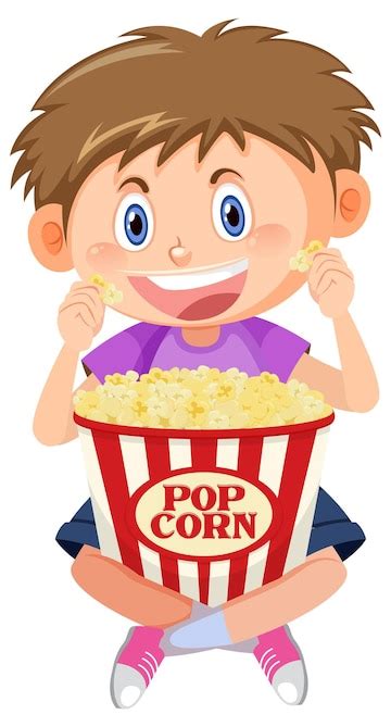 Premium Vector Cute Boy Eating Popcorn