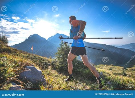 Ultra Trail Running In The Mountains An Athlete On A Trail Editorial
