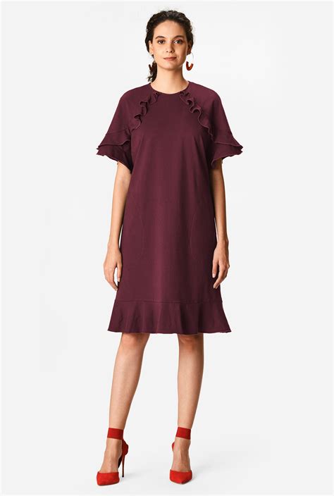 Shop Ruffle Cotton Knit Shift Dress Eshakti