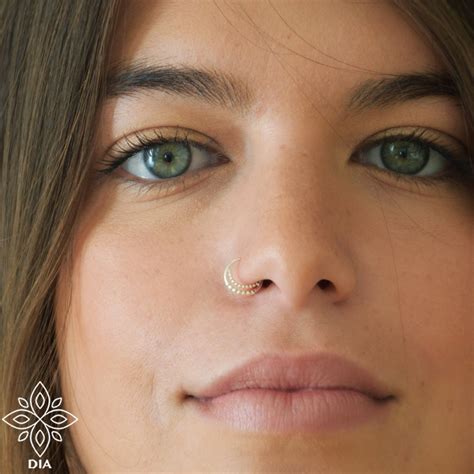 Gold Nose Ring Solid Gold Nose Hoop Moon Nose Ring 14k Nose Etsy