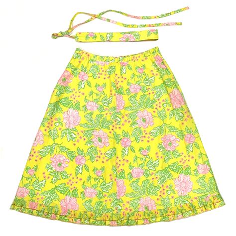 Vintage Lilly Pulitzer Skirt Pink Yellow Green White Floral Fabric
