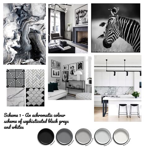 Achromatic Black White And Grey Interior Design Mood Board By